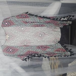 LA Hearts Tribal Fringe Open-front Poncho OS Multicolor